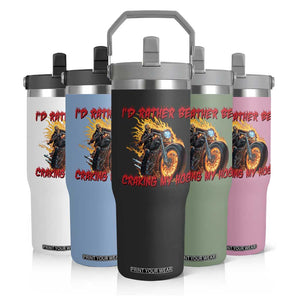 Funny Biker Skeleton Motorcycle Rider Flip Straw Tumbler I Would Rather Be Cranking My Hog TS14 Print Your Wear