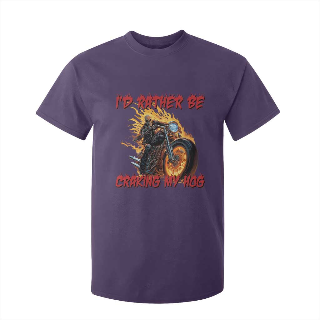Funny Biker Skeleton Motorcycle Rider T Shirt For Kid I Would Rather Be Cranking My Hog TS14 Purple Print Your Wear
