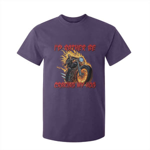 Funny Biker Skeleton Motorcycle Rider T Shirt For Kid I Would Rather Be Cranking My Hog TS14 Purple Print Your Wear