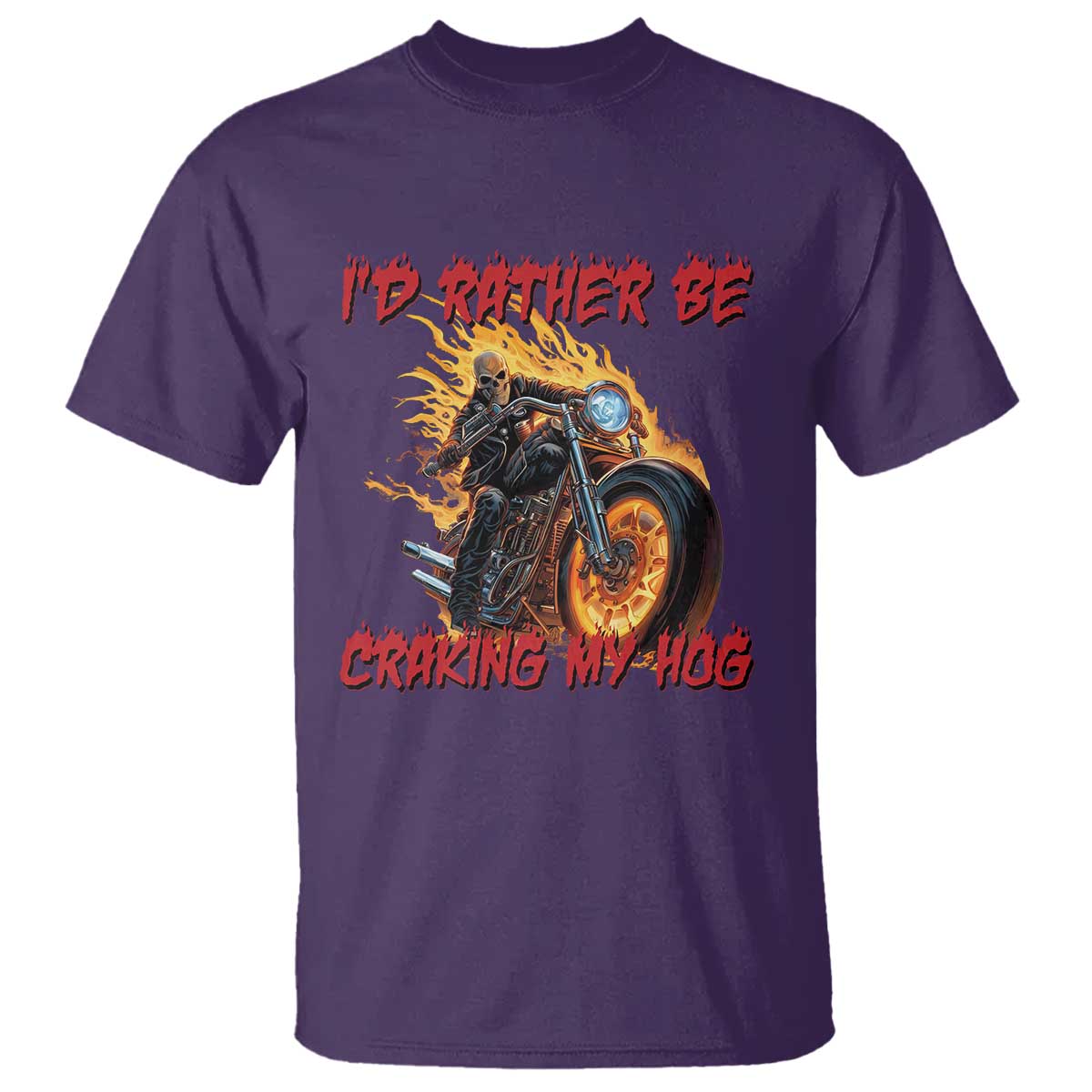 Funny Biker Skeleton Motorcycle Rider T Shirt I Would Rather Be Cranking My Hog TS14 Purple Print Your Wear