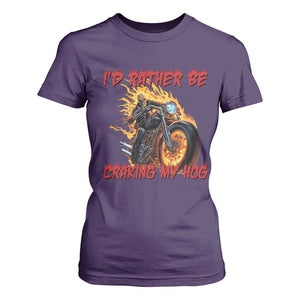 Funny Biker Skeleton Motorcycle Rider T Shirt For Women I Would Rather Be Cranking My Hog TS14 Purple Print Your Wear