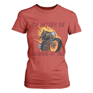 Funny Biker Skeleton Motorcycle Rider T Shirt For Women I Would Rather Be Cranking My Hog TS14 Red Print Your Wear