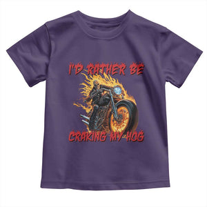 Funny Biker Skeleton Motorcycle Rider Toddler T Shirt I Would Rather Be Cranking My Hog TS14 Purple Print Your Wear