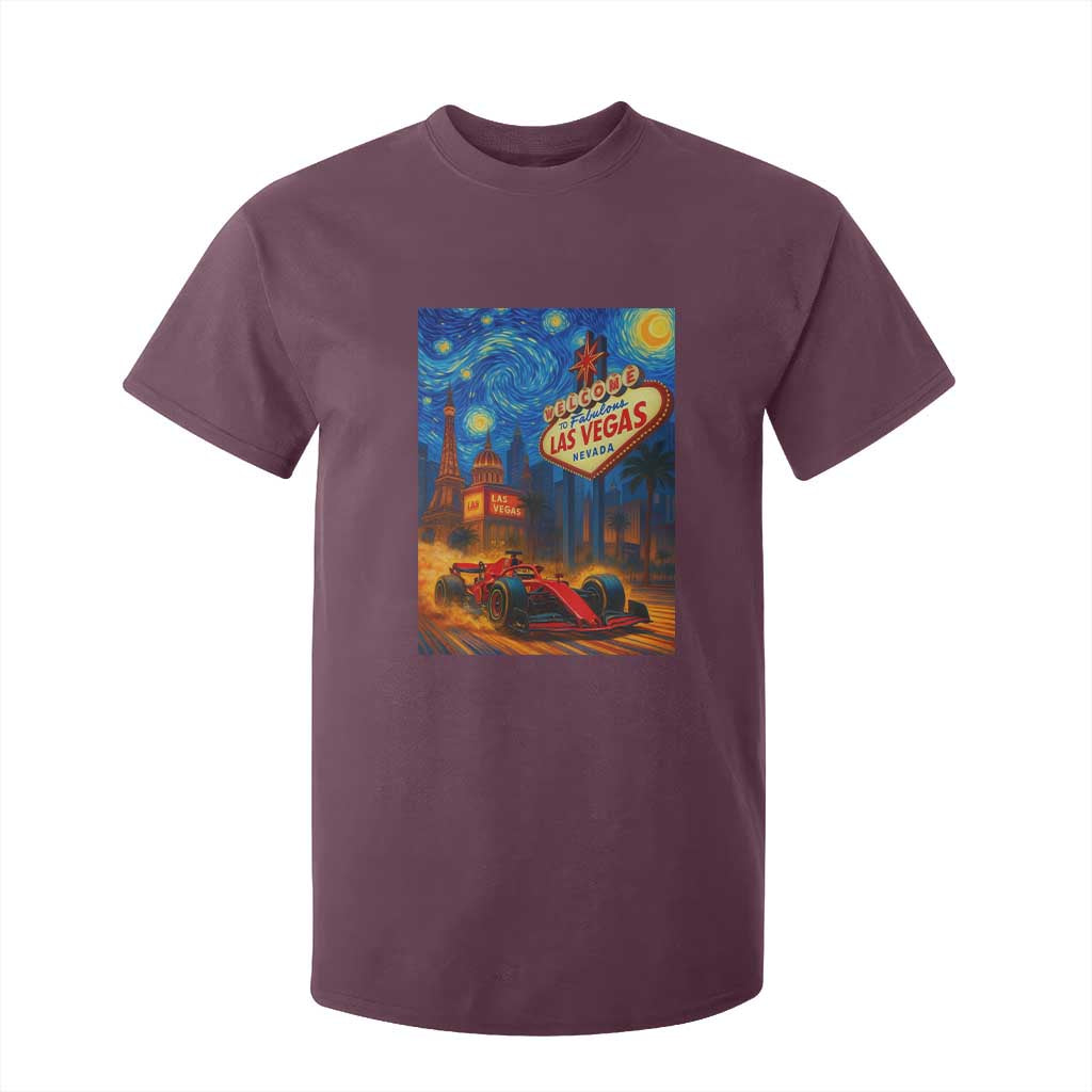 Racing Car Starry Night Las Vegas Race Day T Shirt For Kid TS14 Maroon Print Your Wear