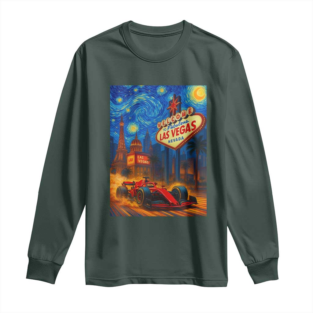 Racing Car Starry Night Las Vegas Race Day Long Sleeve Shirt TS14 Dark Forest Green Print Your Wear