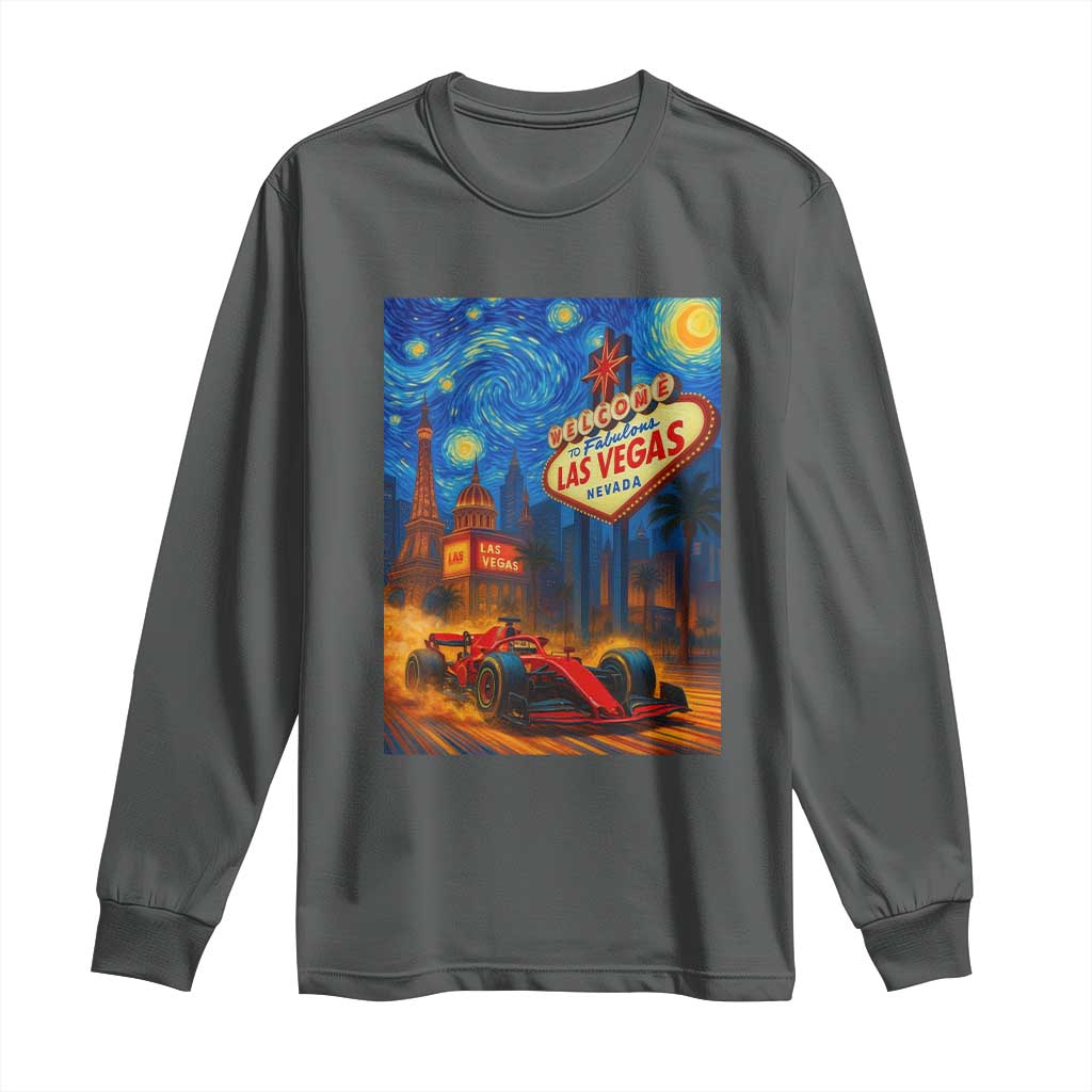 Racing Car Starry Night Las Vegas Race Day Long Sleeve Shirt TS14 Dark Heather Print Your Wear