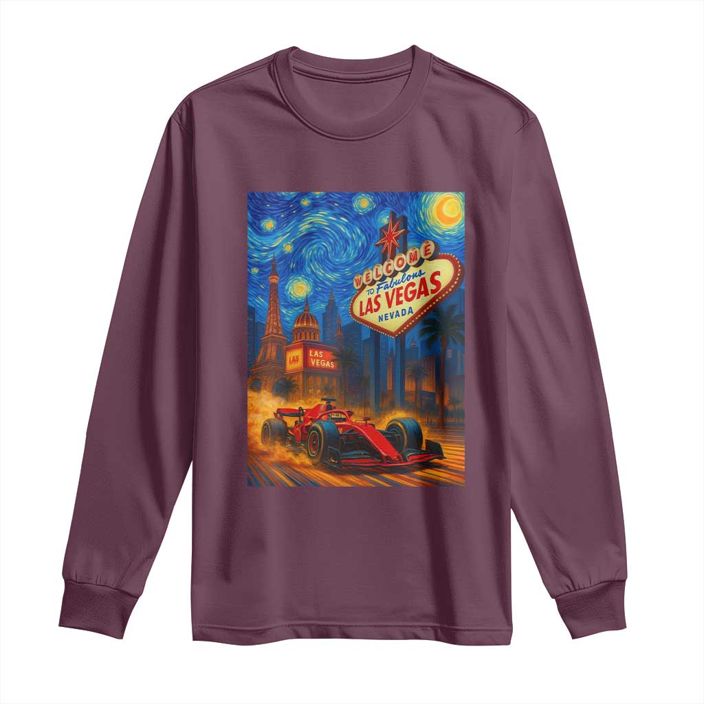 Racing Car Starry Night Las Vegas Race Day Long Sleeve Shirt TS14 Maroon Print Your Wear