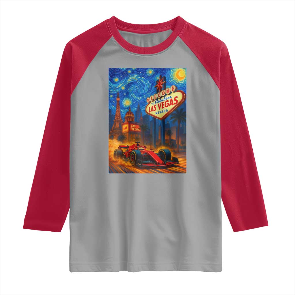 Racing Car Starry Night Las Vegas Race Day Raglan Shirt TS14 Sport Gray Red Print Your Wear