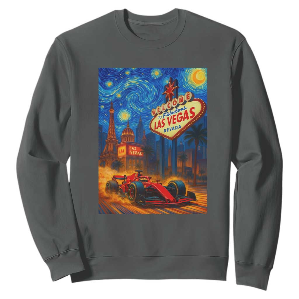 Racing Car Starry Night Las Vegas Race Day Sweatshirt TS14 Dark Heather Print Your Wear