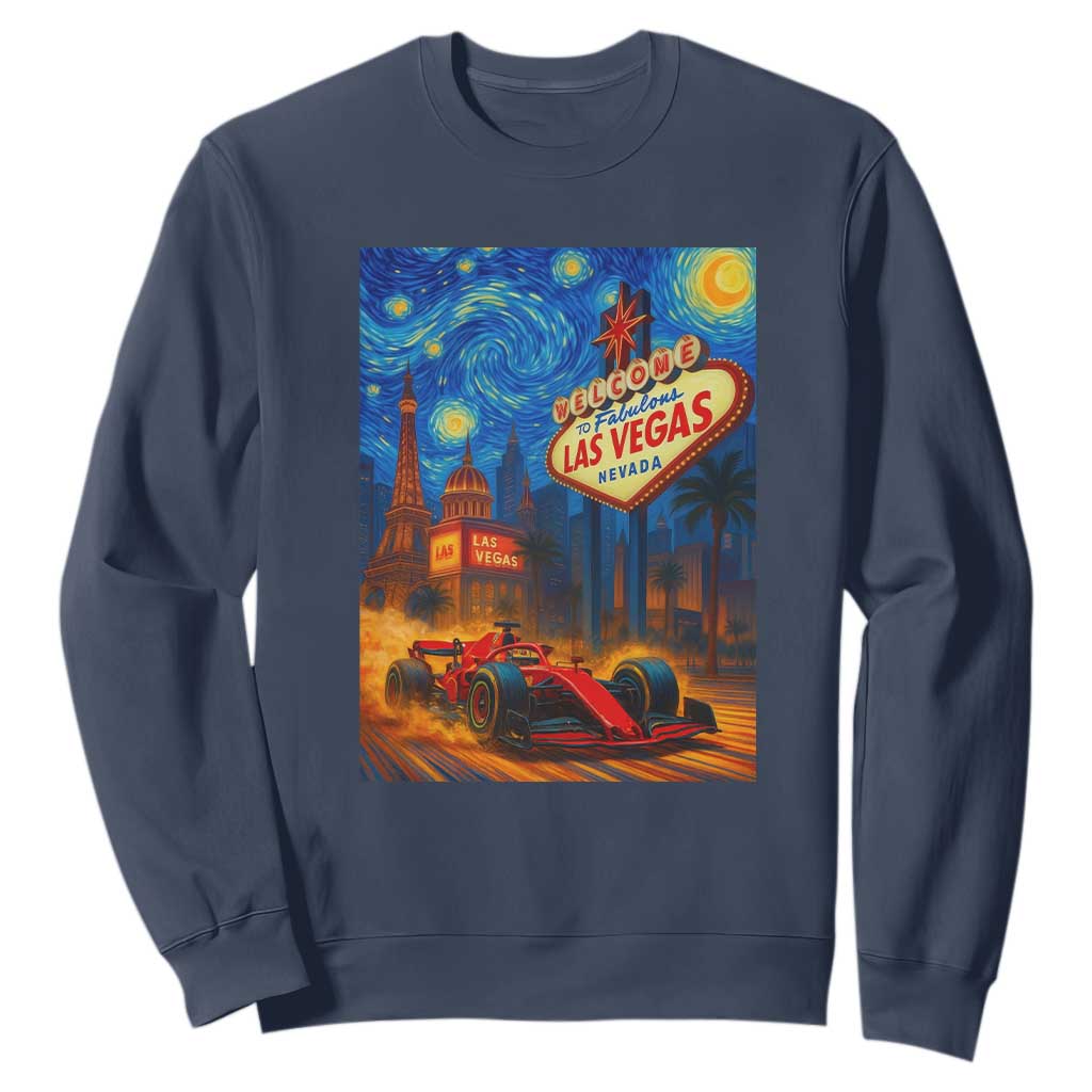Racing Car Starry Night Las Vegas Race Day Sweatshirt TS14 Navy Print Your Wear