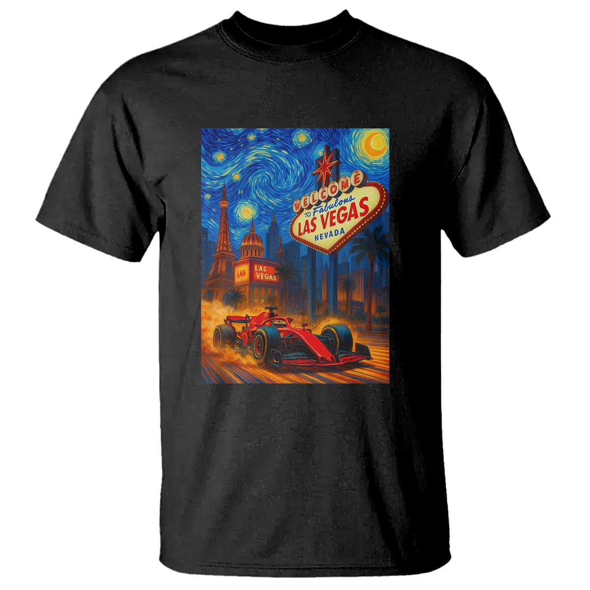 Racing Car Starry Night Las Vegas Race Day T Shirt TS14 Black Print Your Wear