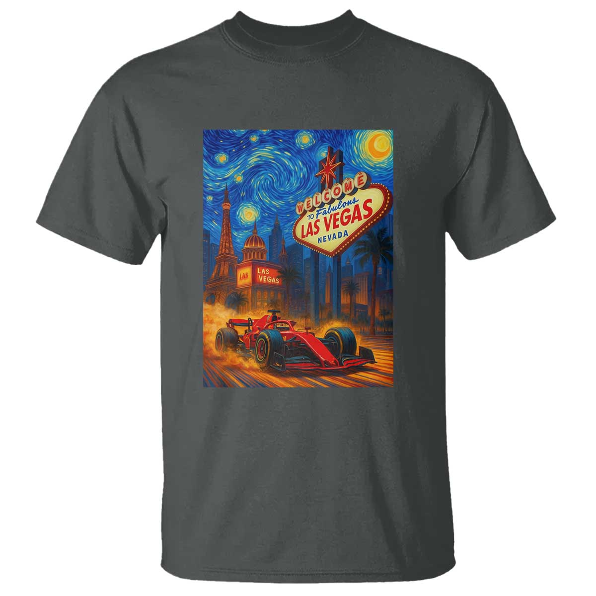 Racing Car Starry Night Las Vegas Race Day T Shirt TS14 Dark Heather Print Your Wear