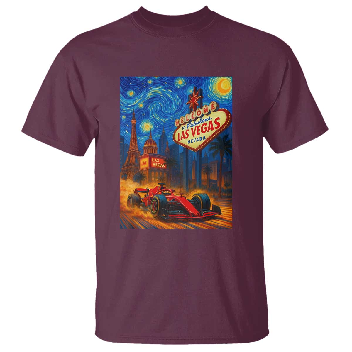 Racing Car Starry Night Las Vegas Race Day T Shirt TS14 Maroon Print Your Wear