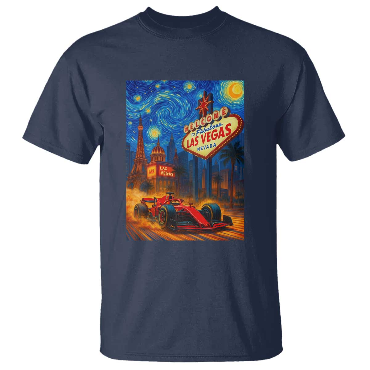 Racing Car Starry Night Las Vegas Race Day T Shirt TS14 Navy Print Your Wear