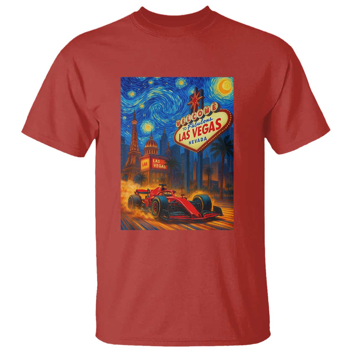 Racing Car Starry Night Las Vegas Race Day T Shirt TS14 Red Print Your Wear