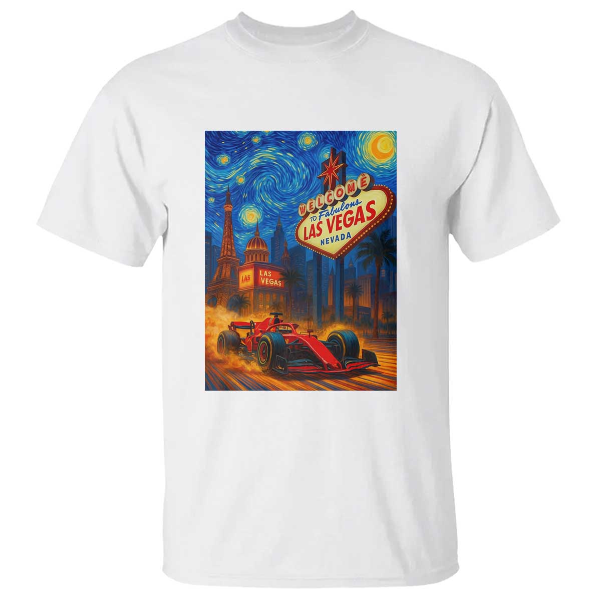 Racing Car Starry Night Las Vegas Race Day T Shirt TS14 White Print Your Wear