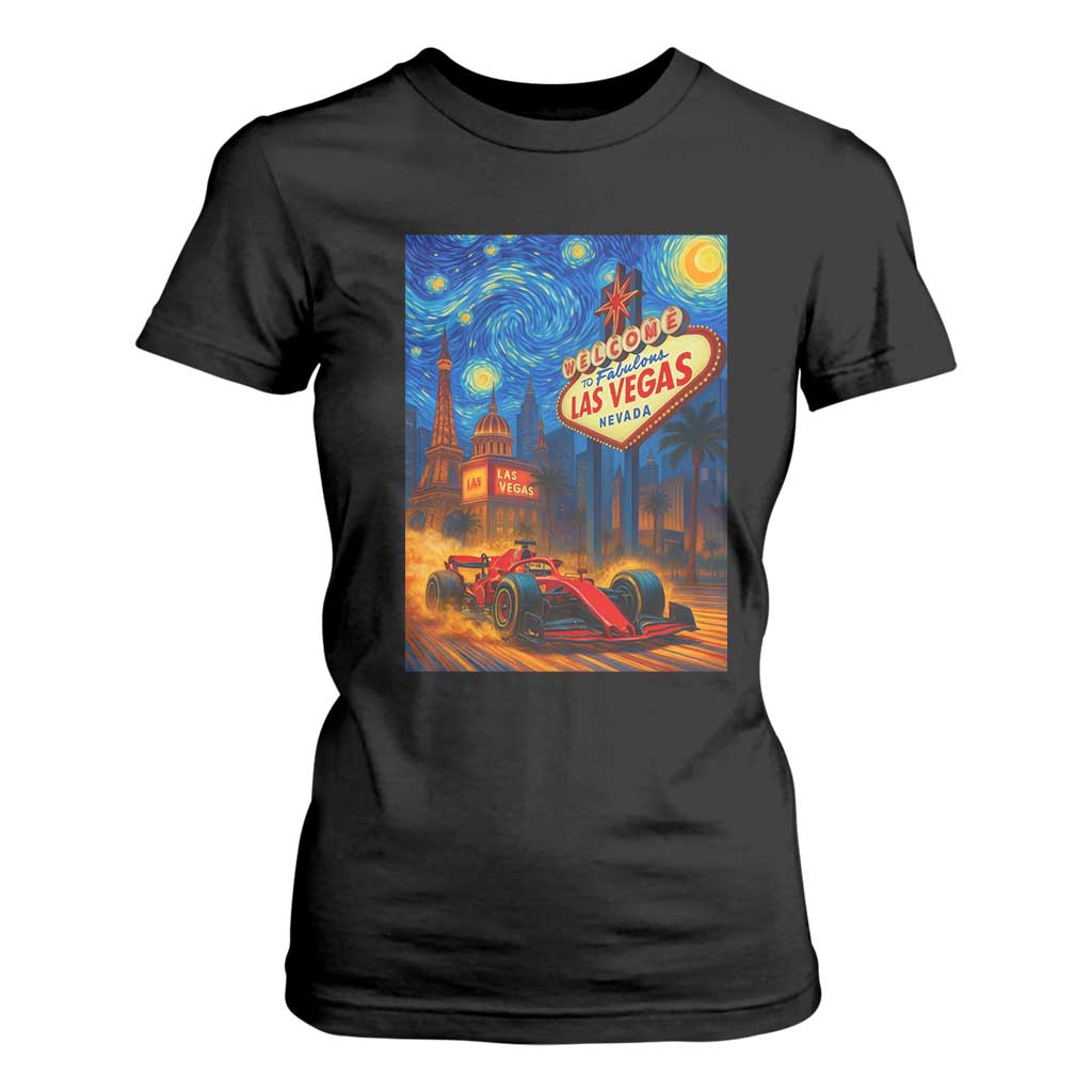Racing Car Starry Night Las Vegas Race Day T Shirt For Women TS14 Black Print Your Wear
