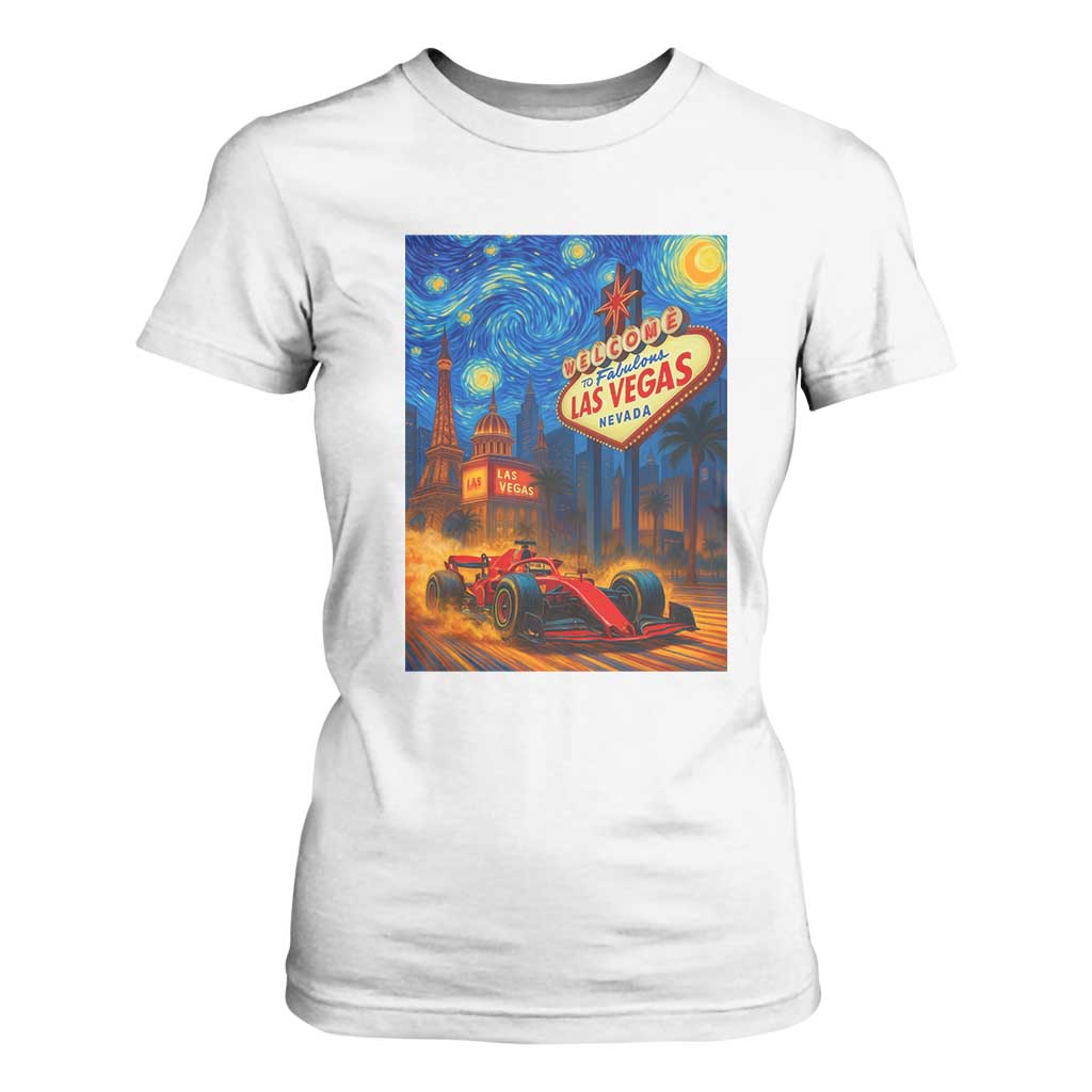 Racing Car Starry Night Las Vegas Race Day T Shirt For Women TS14 White Print Your Wear