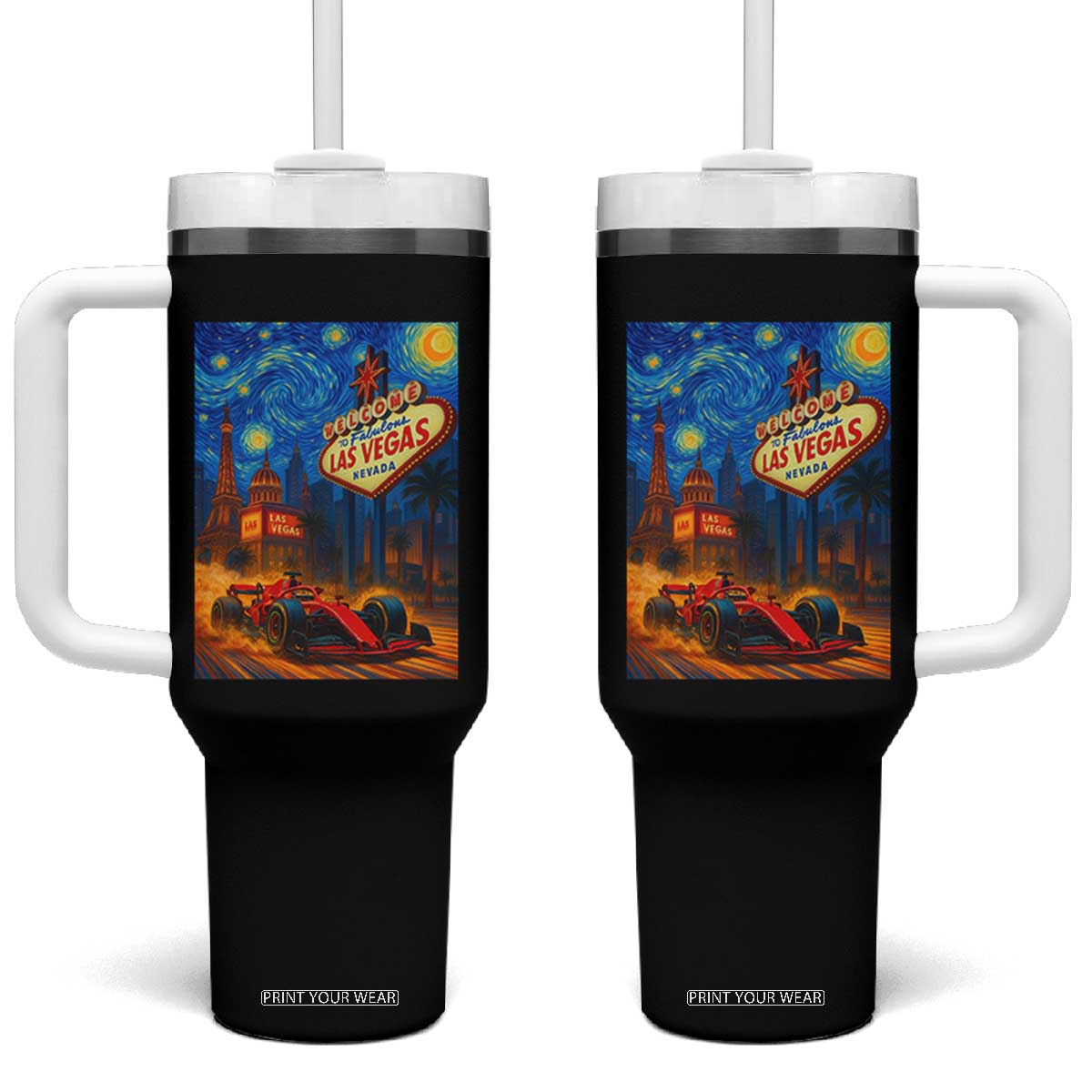 Racing Car Starry Night Las Vegas Race Day Tumbler With Handle TS14 One Size: 40 oz Black Print Your Wear