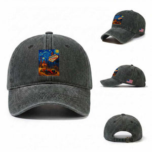 Racing Car Starry Night Las Vegas Race Day Washed Cotton Baseball Cap TS14 Washed Cap Universal Fit Dark Green Print Your Wear
