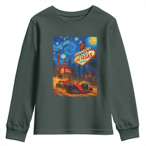 Racing Car Starry Night Las Vegas Race Day Youth Sweatshirt TS14 Dark Forest Green Print Your Wear