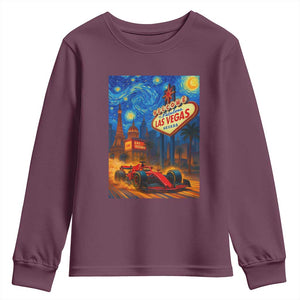 Racing Car Starry Night Las Vegas Race Day Youth Sweatshirt TS14 Maroon Print Your Wear