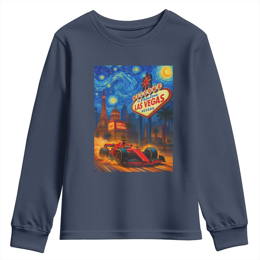 Racing Car Starry Night Las Vegas Race Day Youth Sweatshirt TS14 Navy Print Your Wear