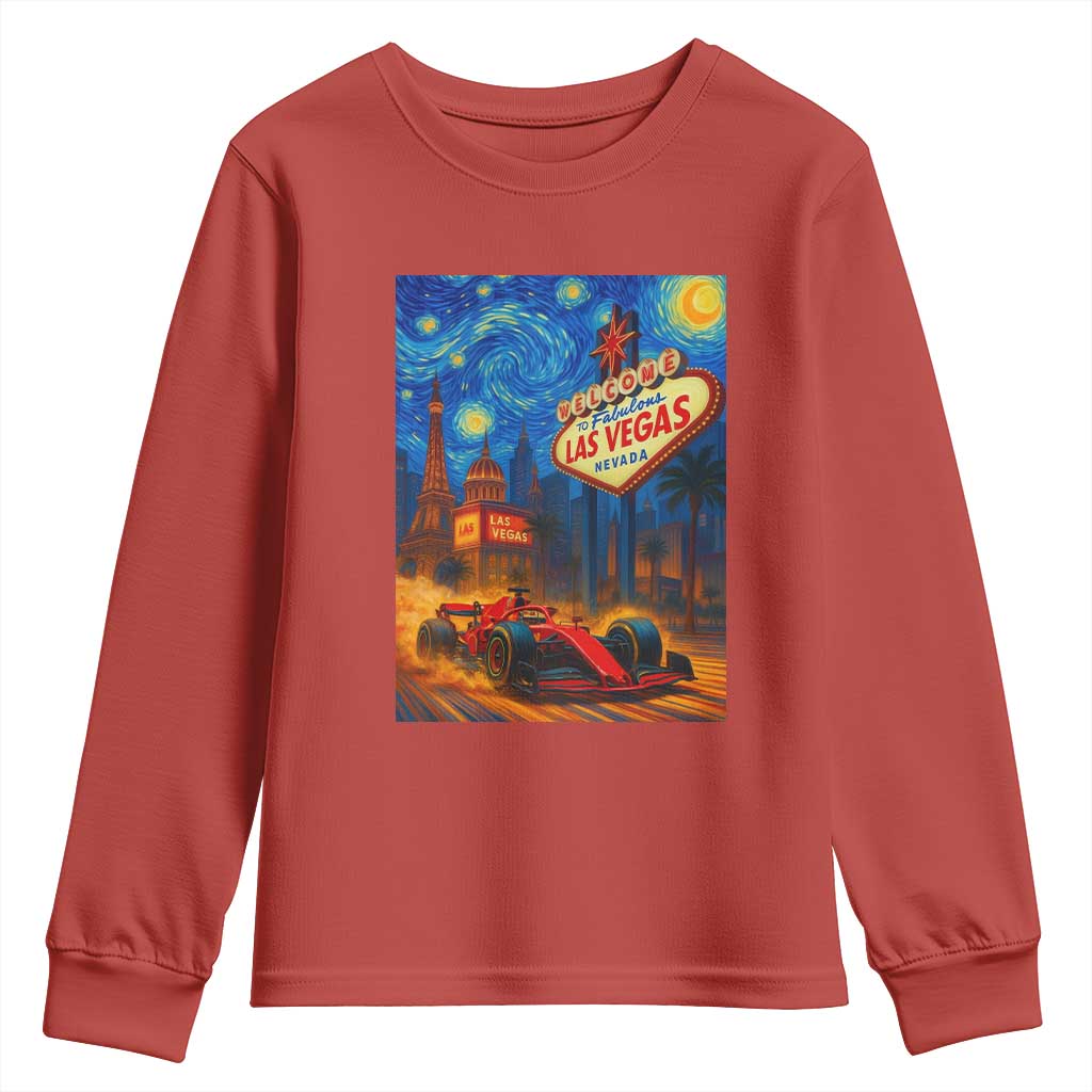 Racing Car Starry Night Las Vegas Race Day Youth Sweatshirt TS14 Red Print Your Wear