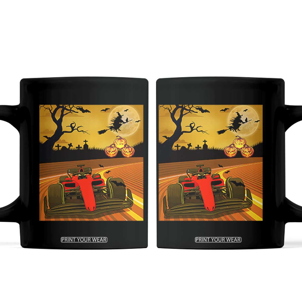 Vintage Race Car Halloween Pumpkin Retro Racing Coffee Mug TS14 Black Print Your Wear
