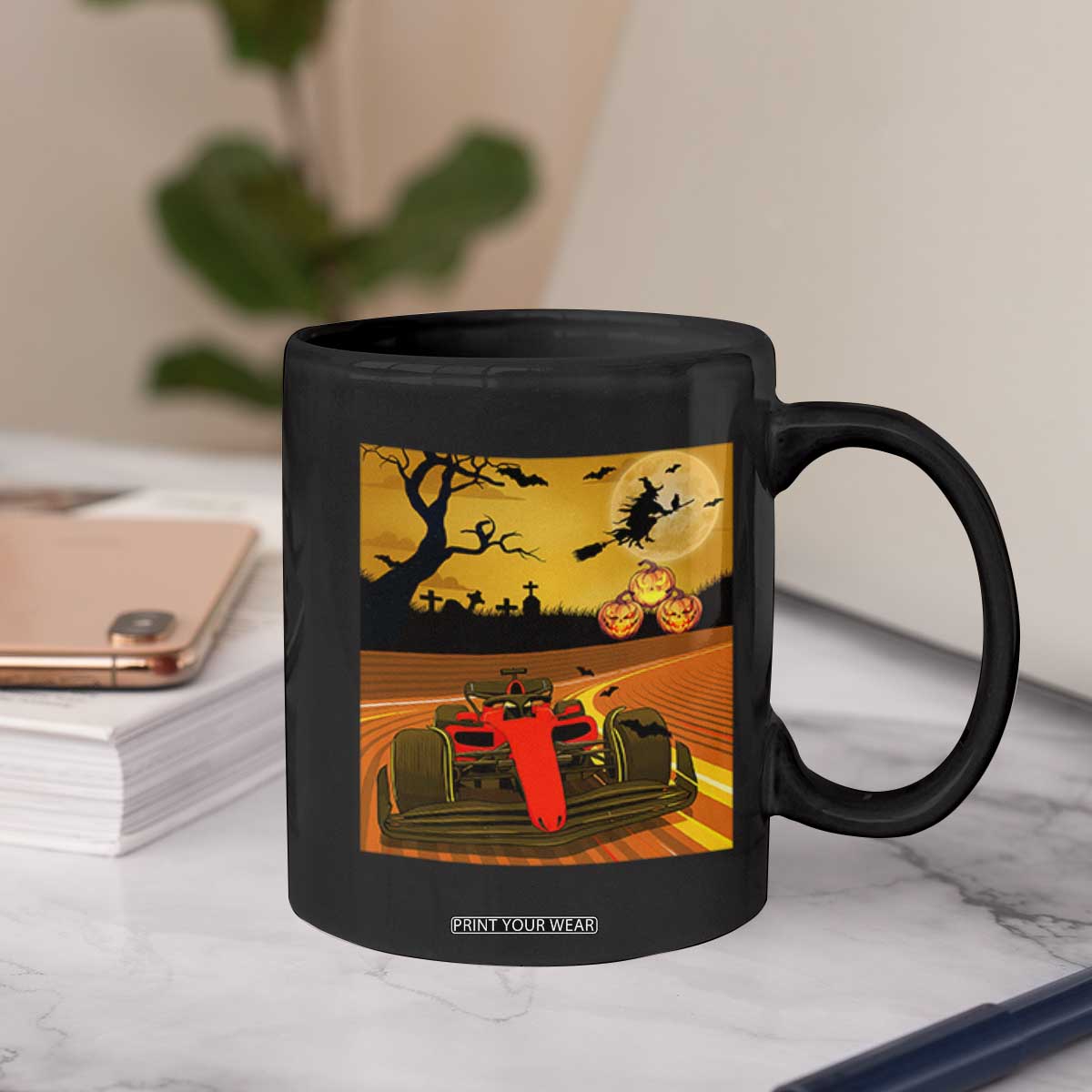 Vintage Race Car Halloween Pumpkin Retro Racing Coffee Mug TS14 Print Your Wear