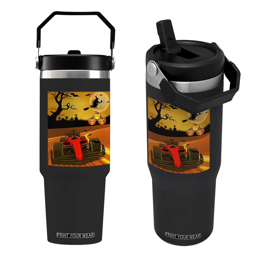 Vintage Race Car Halloween Pumpkin Retro Racing Flip Straw Tumbler TS14 One Size: 30 oz Black Print Your Wear