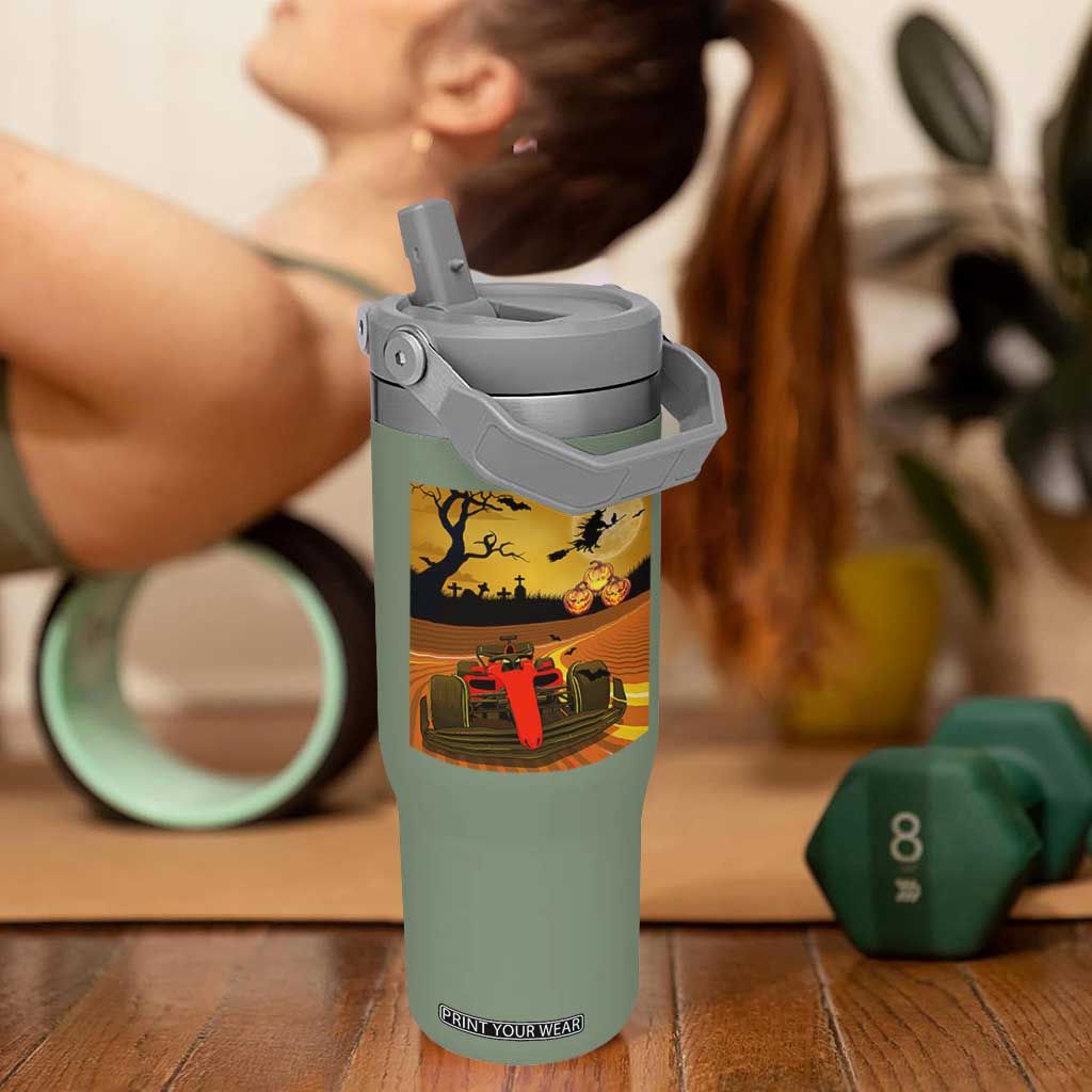 Vintage Race Car Halloween Pumpkin Retro Racing Flip Straw Tumbler TS14 One Size: 30 oz Moss Green Print Your Wear