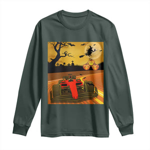 Vintage Race Car Halloween Pumpkin Retro Racing Long Sleeve Shirt TS14 Dark Forest Green Print Your Wear