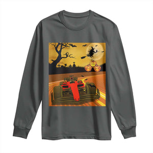 Vintage Race Car Halloween Pumpkin Retro Racing Long Sleeve Shirt TS14 Dark Heather Print Your Wear