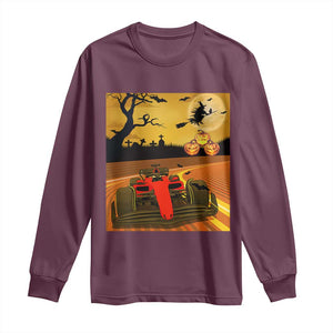 Vintage Race Car Halloween Pumpkin Retro Racing Long Sleeve Shirt TS14 Maroon Print Your Wear