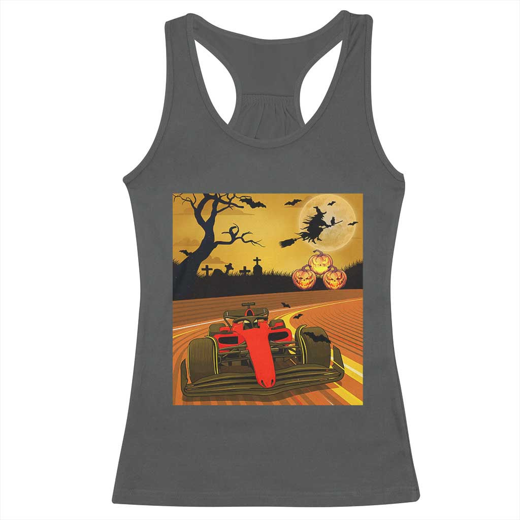 Vintage Race Car Halloween Pumpkin Retro Racing Racerback Tank Top TS14 Dark Heather Print Your Wear