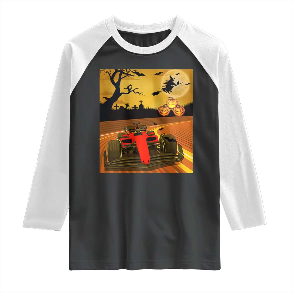 Vintage Race Car Halloween Pumpkin Retro Racing Raglan Shirt TS14 Black White Print Your Wear
