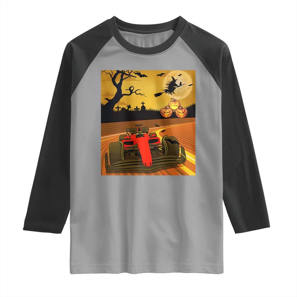 Vintage Race Car Halloween Pumpkin Retro Racing Raglan Shirt TS14 Sport Gray Black Print Your Wear