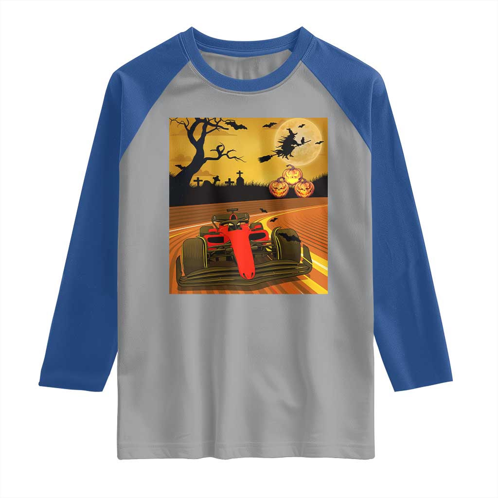 Vintage Race Car Halloween Pumpkin Retro Racing Raglan Shirt TS14 Sport Gray Royal Print Your Wear