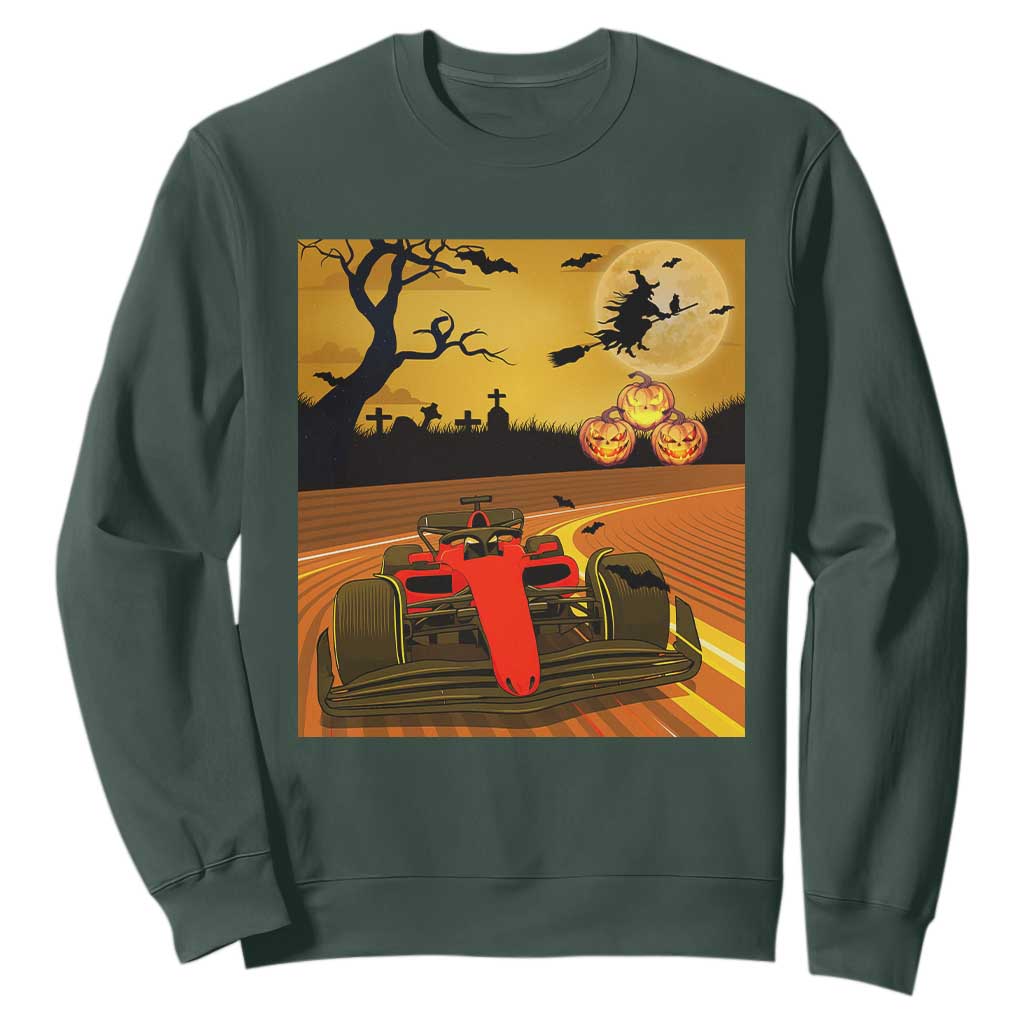 Vintage Race Car Halloween Pumpkin Retro Racing Sweatshirt TS14 Dark Forest Green Print Your Wear