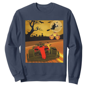 Vintage Race Car Halloween Pumpkin Retro Racing Sweatshirt TS14 Navy Print Your Wear