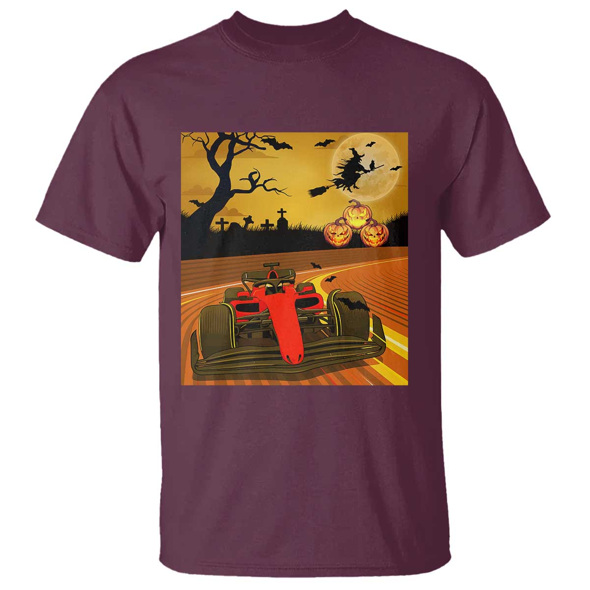 Vintage Race Car Halloween Pumpkin Retro Racing T Shirt TS14 Maroon Print Your Wear