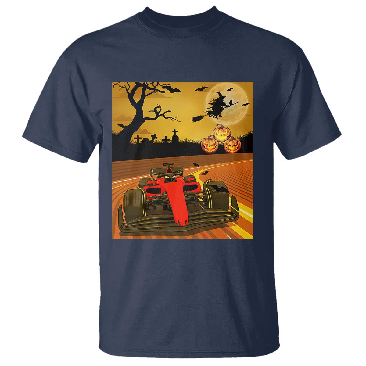 Vintage Race Car Halloween Pumpkin Retro Racing T Shirt TS14 Navy Print Your Wear