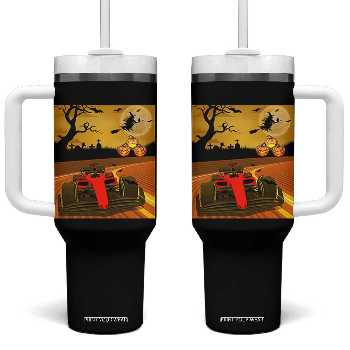 Vintage Race Car Halloween Pumpkin Retro Racing Tumbler With Handle TS14 One Size: 40 oz Black Print Your Wear