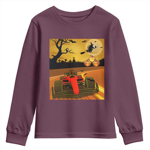 Vintage Race Car Halloween Pumpkin Retro Racing Youth Sweatshirt TS14 Maroon Print Your Wear