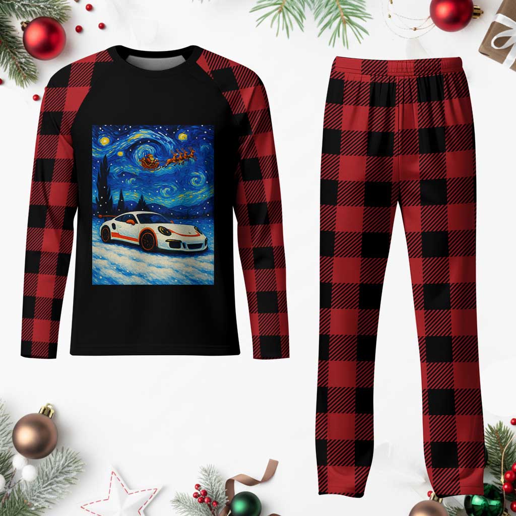 Racing Sports Car Plaid Pajama Set Porsche 911 Starry Night Racing Silhouette TS14 Buffalo Plaid Print Your Wear
