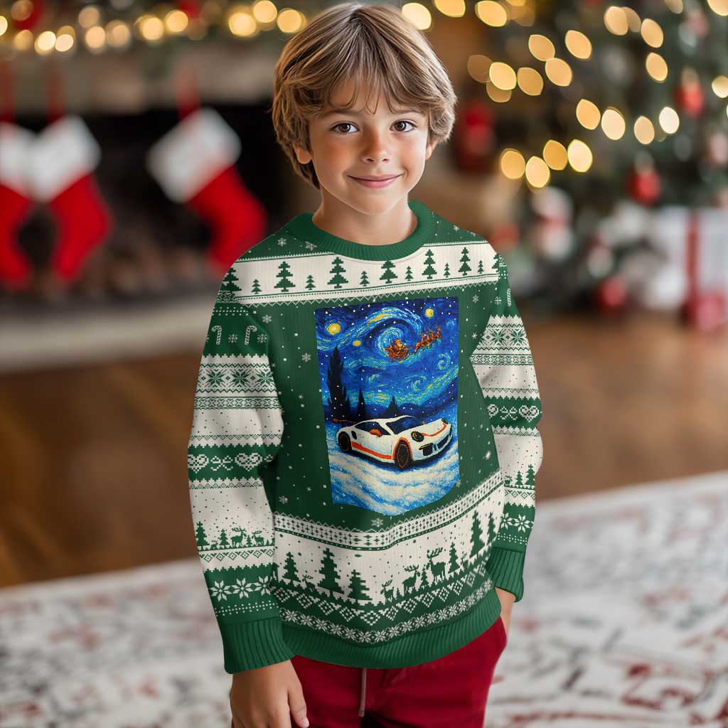 Racing Sports Car Ugly Christmas Sweater Starry Night Racing Silhouette TS14 Forest Green Beige Print Your Wear