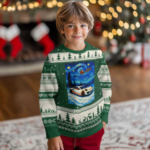 Racing Sports Car Ugly Christmas Sweater Porsche 911 Starry Night Racing Silhouette TS14 Forest Green Beige Print Your Wear