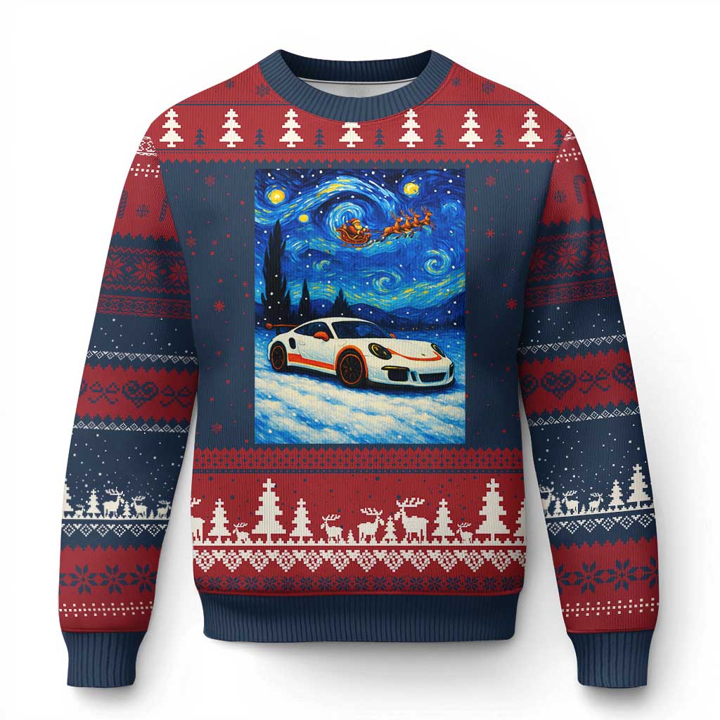 Racing Sports Car Ugly Christmas Sweater Porsche 911 Starry Night Racing Silhouette TS14 Navy Red Print Your Wear