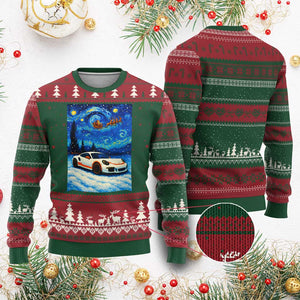 Racing Sports Car Ugly Christmas Sweater Porsche 911 Starry Night Racing Silhouette TS14 Red Green Print Your Wear